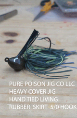 HEAVY COVER JIG HC-2 HAND TIED LIVING RUBBER SKIRT 5/0 MUSTAD HOOK 3 pack 3/4 OZ