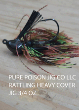 PURE POISON JIG COMPANY RATTLING HEAVY COVER JIG 3/4 OZ 5/0 MUSTAD ROUND BEND HEAVY WIRE HOOK