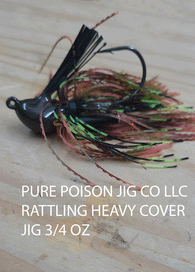 PURE POISON JIG COMPANY RATTLING HEAVY COVER JIG 3/4 OZ 5/0 MUSTAD ROUND BEND HEAVY WIRE HOOK