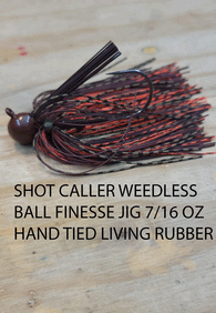 PURE POISON JIGS SHOT CALLER WEEDLESS FINESSE BALL JIG 7/16 OZ 4/0 HOOK HAND TIED LIVING RUBBER SKIRT  3 PACK