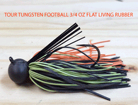 TOUR EDITION TUNGSTEN FOOTBALL HEAD JIG 3/4 OZ 4/0 HOOK LIVING RUBBER SKIRT 3 pack
