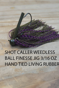 PURE POISON JIGS SHOT CALLER WEEDLESS FINESSE BALL JIG 3/16 OZ 3/0 HOOK HAND TIED LIVING RUBBER SKIRT  3 PACK