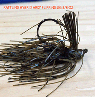RATTLING HYBRID ARKY FLIPPING JIG 3/8 OZ MUSTAD 4/0 HEAVY WIRE HOOK 3 pack