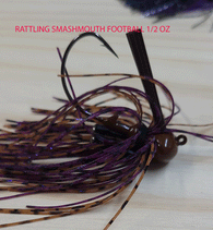 RATTLING  SMASHMOUTH FOOTBALL HEAD JIG 1/2 OUNCE MUSTAD EWG HOOK 3 pack