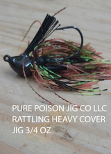 PURE POISON JIG COMPANY RATTLING HEAVY COVER JIG 3/4 OZ 5/0 MUSTAD ROUND BEND HEAVY WIRE HOOK 