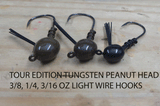 PURE POISON JIG COMPANY LLC TOUR EDITION TUNGSTEN PEANUT HEADS JIGS WITH LIGHT WIRE HOOKS.