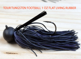 TOUR EDITION TUNGSTEN FOOTBALL HEAD JIG 1 OZ 5/0 HOOK LIVING RUBBER SKIRT 3 pack