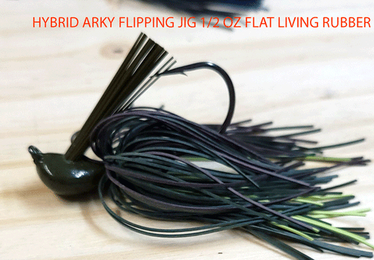 THE HYBRID ARKY FLIPPING JIG 1/2 OZ 5/0 MUSTAD FLAT LIVING RUBBER SKIRT 3 pack