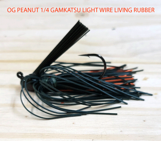 THE OG PEANUT 1/4 OZ WITH GAMAKATSU LIGHT WIRE 4/0 HOOK  FLAT LIVING RUBBER 3 pack