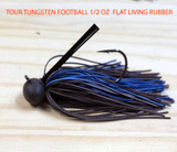 TOUR EDITION TUNGSTEN FOOTBALL HEAD 1/2 OZ 3/0 MUSTAD FLAT LIVING RUBBER SKIRT 3pack